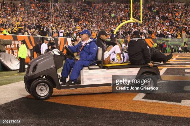 Ryan Shazier of the Pittsburgh Steelers is taken off the field after suffering a back injury during the game against the Cincinnati Bengals at Paul...
