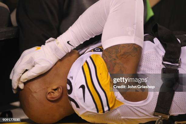 Ryan Shazier of the Pittsburgh Steelers is taken off the field after suffering a back injury during the game against the Cincinnati Bengals at Paul...