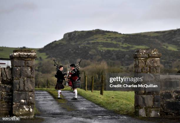 Pipers prepare for the funeral of Dolores O'Riordan at St Ailbe's Church, Ballybricken on January 23, 2018 in Limerick, Ireland. The Cranberries...