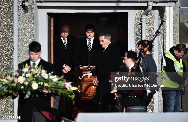 The late Dolores O'Riordan is taken from from St Ailbe's Church, Ballybricken following her funeral on January 23, 2018 in Limerick, Ireland. The...