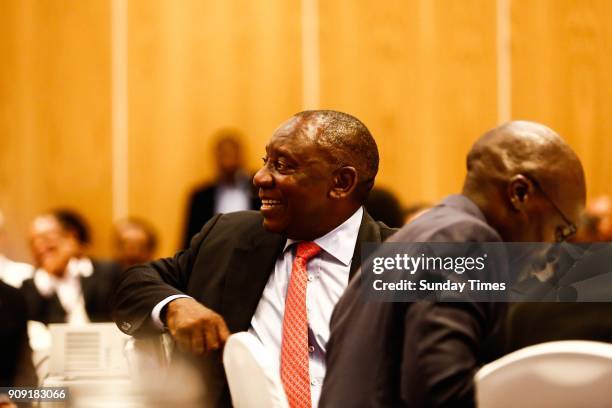 Deputy President Cyril Ramaphosa during a pre-World Economic Forum breakfast briefing on January 18, 2018 in Johannesburg, South Africa. Ramaphosa,...