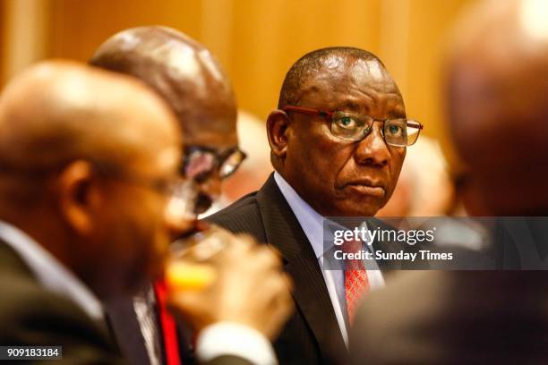 Deputy President Cyril Ramaphosa during a pre-World Economic Forum breakfast briefing on January 18, 2018 in Johannesburg, South Africa. Ramaphosa,...