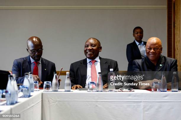 Deputy President Cyril Ramaphosa, Finance Minister Malusi Gigaba and Minister in the Presidency Jeff Radebe during a pre-World Economic Forum...