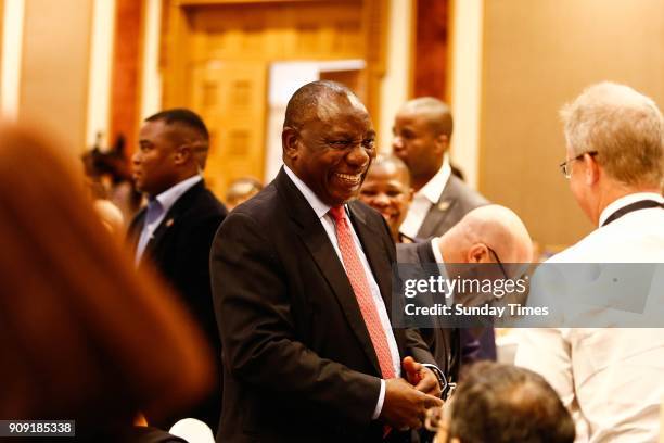 Deputy President Cyril Ramaphosa during a pre-World Economic Forum breakfast briefing on January 18, 2018 in Johannesburg, South Africa. Ramaphosa,...