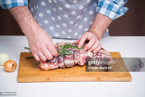 cooking leg of lamb - step 7 - leg of lamb stock-fotos und bilder