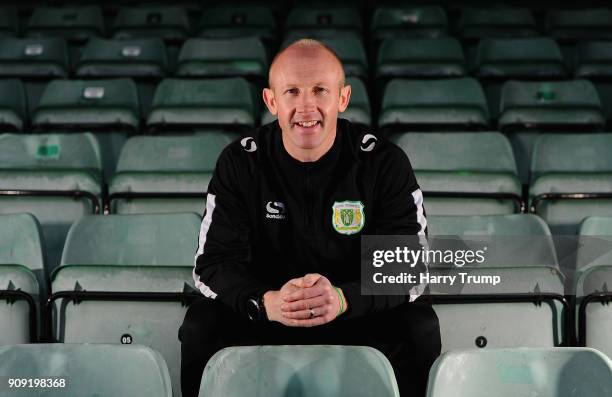 Darren Way, manager of Yeovil Town poses for a photograph during the Yeovil Town media access day at Huish Park on January 23, 2018 in Yeovil,...