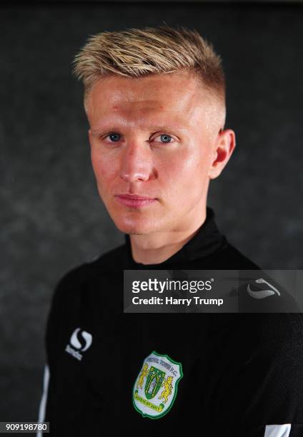 Sam Surridge of Yeovil Town poses for a photograph during the Yeovil Town media access day at Huish Park on January 23, 2018 in Yeovil, England.