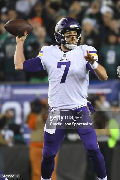 Minnesota Vikings quarterback Case Keenum throws a pass during the NFC Championship game between the Philadelphia Eagles and the Minnesota Vikings on...