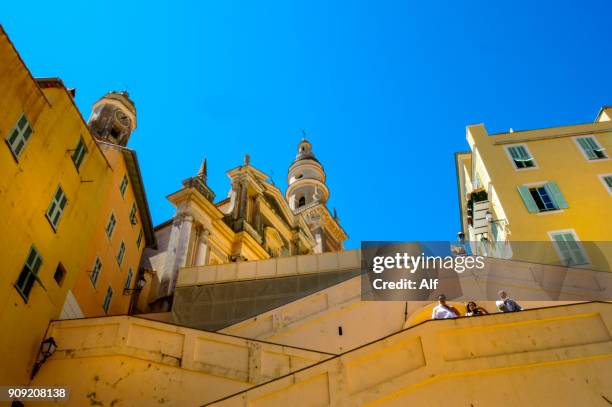 baroque basilique of saint-michel-archange in menton, france - archange michel foto e immagini stock