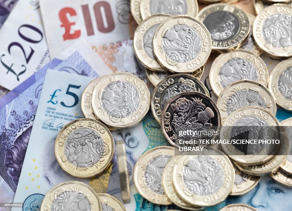 Pound coins and bank notes