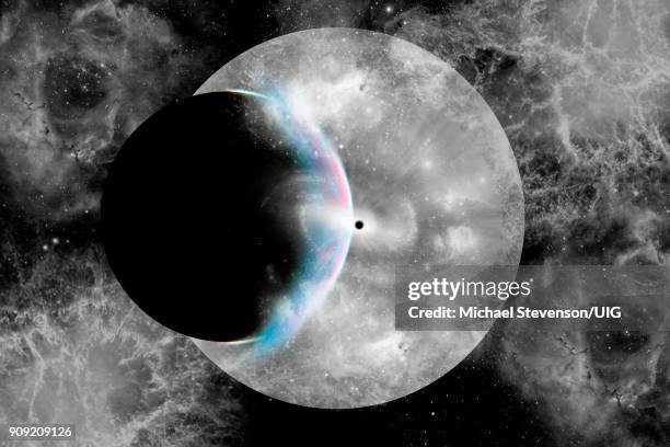 a rogue planet being pulled into a deadly black hole. - black hole event horizon stock illustrations