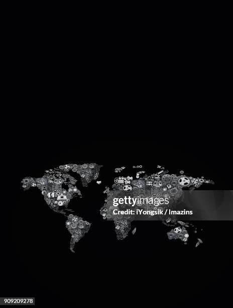 Machine World Map View Of Illustrating World Map Made Of Machine Parts High-Res Vector ...