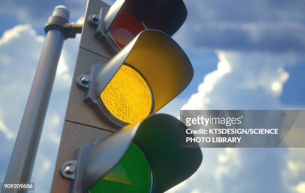 amber traffic light, illustration - road signal imagens e fotografias de stock