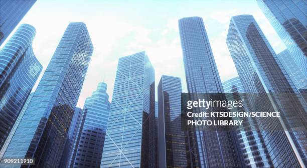 low angle view of skyscrapers in city, illustration - low angle view stock illustrations