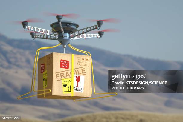 drone parcel delivery, illustration - drone parcel stock illustrations