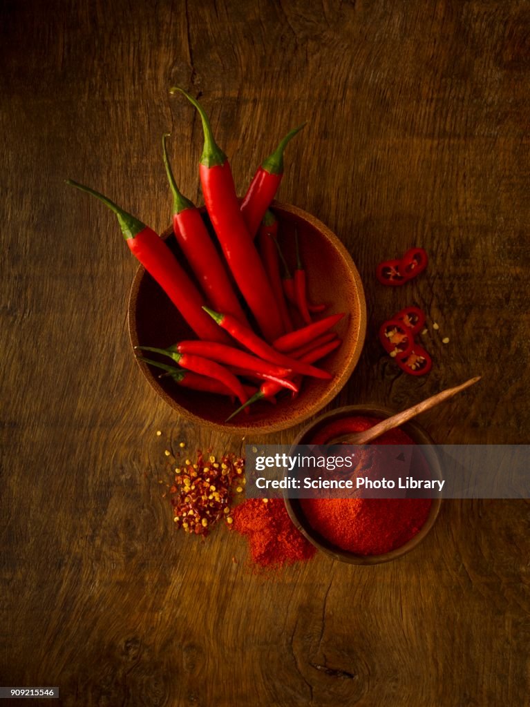 Fresh red chillies and powder
