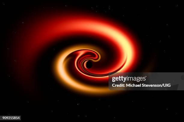 a rogue planet being pulled into a black hole - black hole event horizon stock illustrations