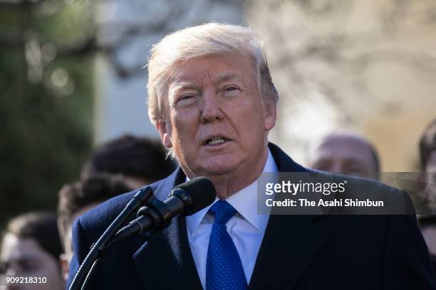 President Donald Trump speaks to March for Life participants and pro-life leaders in the Rose Garden at the White House on January 19, 2018 in...