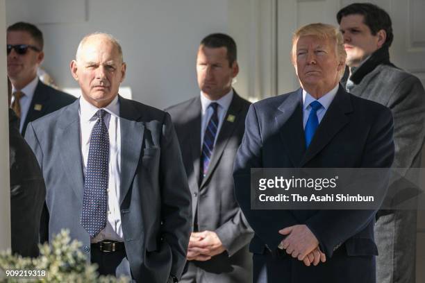 President Donald Trump stands with White House Chief of Staff John Kelly shortly before speaking to March for Life participants and pro-life leaders...