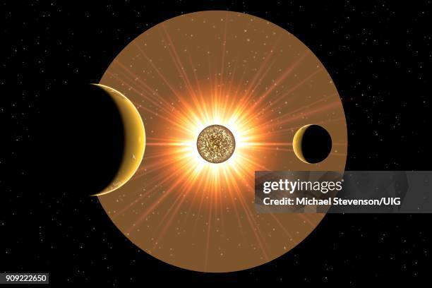 alien planets in orbit around a dyson sphere. - dyson sphere stock illustrations