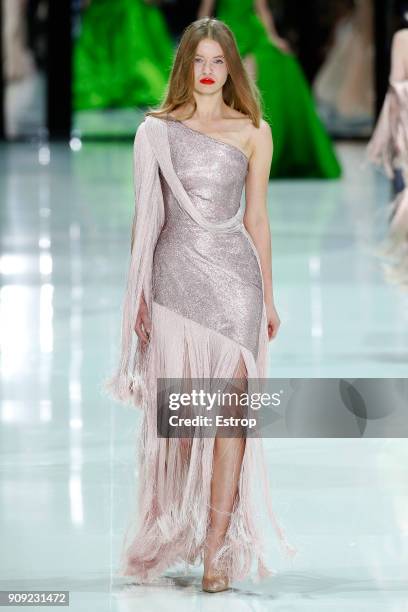 Model walks the runway during the Ralph & Russo Spring Summer 2018 show as part of Paris Fashion Week on January 22, 2018 in Paris, France.