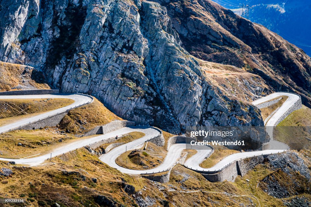 Switzerland, Tessin, Tremola, Aerial view of Gotthard Pass