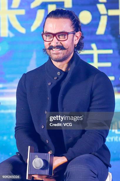 Bollywood actor Aamir Khan attends 'Secret Superstar' press conference on January 23, 2018 in Beijing, China.