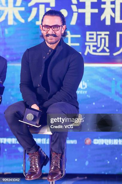 Bollywood actor Aamir Khan attends 'Secret Superstar' press conference on January 23, 2018 in Beijing, China.