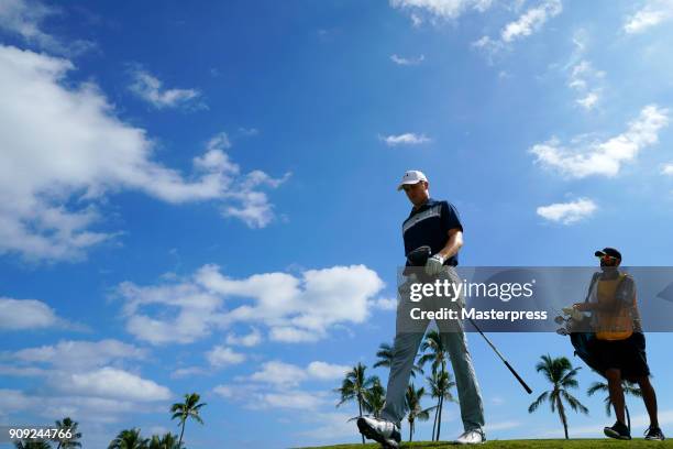 Jordan Spieth of United States walks on the 17th fairway during the third round of the Sony Open in Hawaii at Waialae Country Club on January 13,...