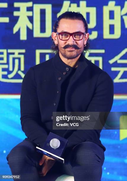 Bollywood actor Aamir Khan attends 'Secret Superstar' press conference on January 23, 2018 in Beijing, China.