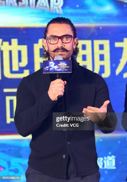 Bollywood actor Aamir Khan attends 'Secret Superstar' press conference on January 23, 2018 in Beijing, China.