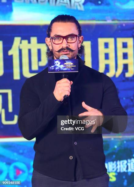 Bollywood actor Aamir Khan attends 'Secret Superstar' press conference on January 23, 2018 in Beijing, China.