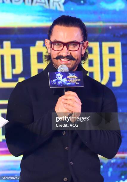 Bollywood actor Aamir Khan attends 'Secret Superstar' press conference on January 23, 2018 in Beijing, China.