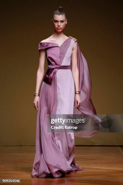 Model walks the runway during the Antonio Grimaldi Spring Summer 2018 show as part of Paris Fashion Week on January 22, 2018 in Paris, France.