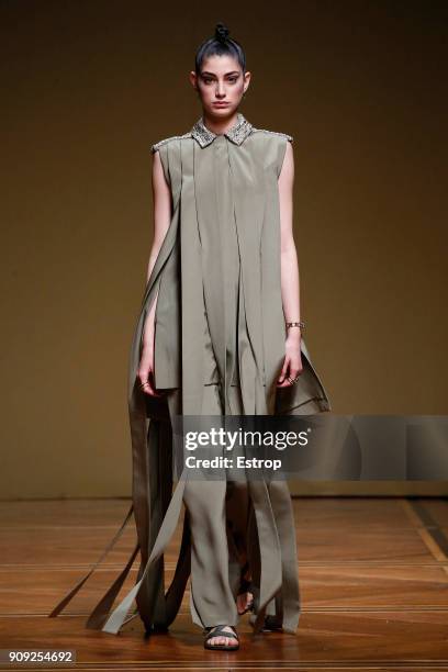 Model walks the runway during the Antonio Grimaldi Spring Summer 2018 show as part of Paris Fashion Week on January 22, 2018 in Paris, France.