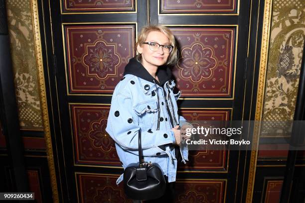 Evelina Khromtchenko attends the Ulyana Sergeenko Presentation as part of Paris Fashion Week - Haute Couture Spring Summer 2018 show as part of Paris...