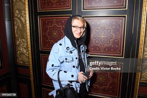 Evelina Khromtchenko attends the Ulyana Sergeenko Presentation as part of Paris Fashion Week - Haute Couture Spring Summer 2018 show as part of Paris...