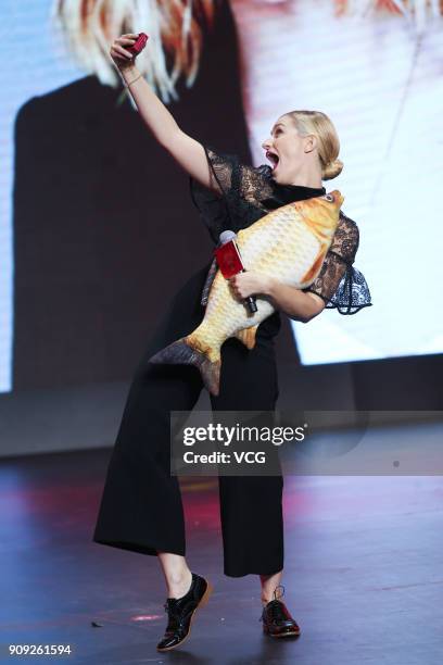 Actress Beth Behrs attends 'Boonie Bears: The Big Shrink' press conference on January 23, 2018 in Beijing, China.