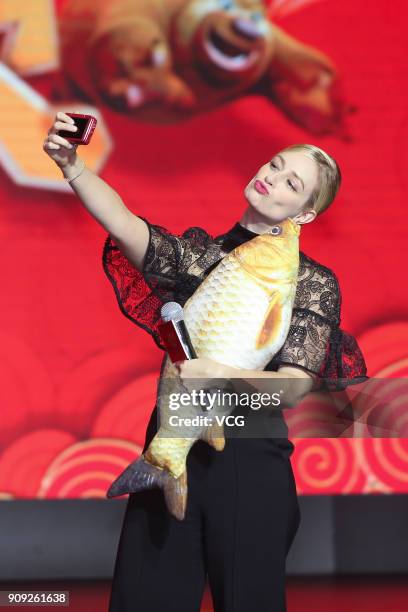 Actress Beth Behrs attends 'Boonie Bears: The Big Shrink' press conference on January 23, 2018 in Beijing, China.