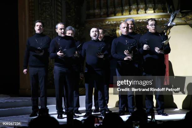 The choirs of the Opera Comique performs during the Stephane Rolland Haute Couture Spring Summer 2018 show as part of Paris Fashion Week. Held at...