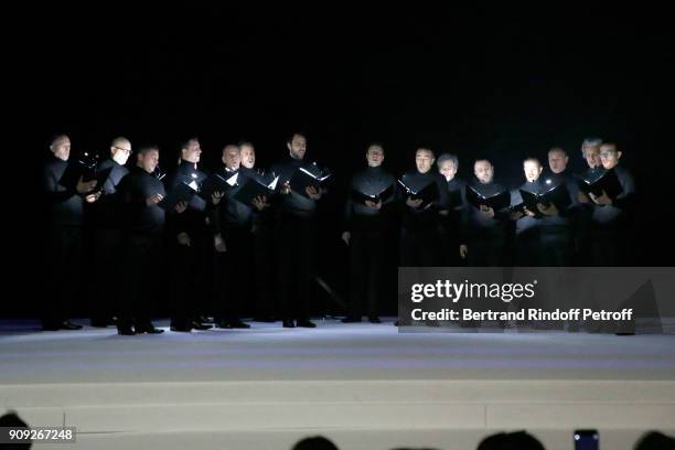 The choirs of the Opera Comique performs during the Stephane Rolland Haute Couture Spring Summer 2018 show as part of Paris Fashion Week. Held at...