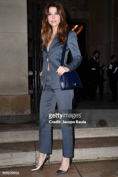 Juana Acosta is seen arriving at Armani Prive Fashion show during Paris Fashion Week : Haute Couture Spring/Summer 2018 on January 23, 2018 in Paris,...