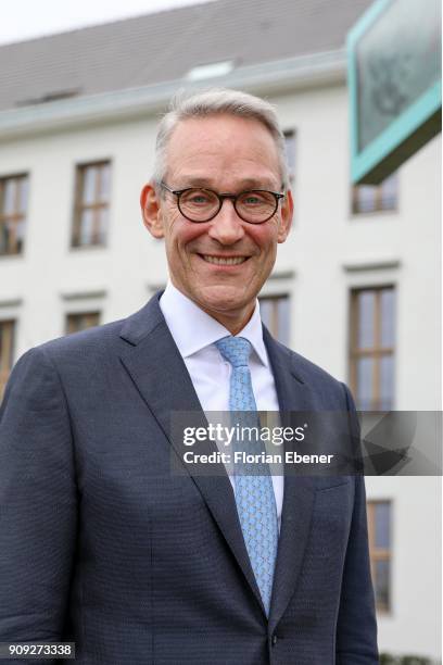 Harald Schmitz during the presentation of the new memorial sculpture titled HOPE commissioned by artist HA Schult and the BFS on January 23, 2018 in...