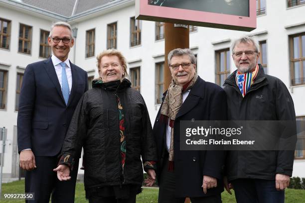 Artist HA Schult presents his new memorial sculpture titled HOPE commissioned by the BFS with Harald Schmitz , Fritz Schramma and Andreas Hupke on...