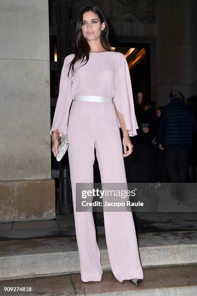 Sara Sampaio is seen arriving at Armani Prive Fashion show during Paris Fashion Week : Haute Couture Spring/Summer 2018 on January 23, 2018 in Paris,...