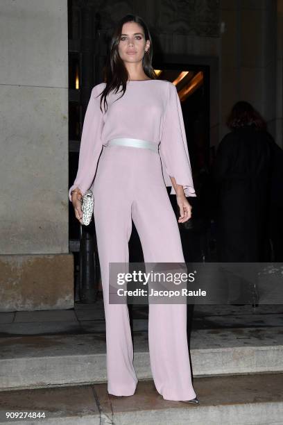 Sara Sampaio is seen arriving at Armani Prive Fashion show during Paris Fashion Week : Haute Couture Spring/Summer 2018 on January 23, 2018 in Paris,...