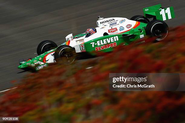 Tony Kanaan, drives the Andretti Green Racing Dallara Honda during practice for the IndyCar Series Bridgestone Indy Japan 300 Mile on September 18,...