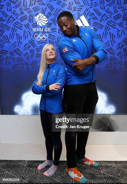 Penny Coomes and Toby Olubi pose during the Team GB Kitting Out Ahead Of Pyeongchang 2018 Winter Olympic Games at Adidas headquarters on January 23,...