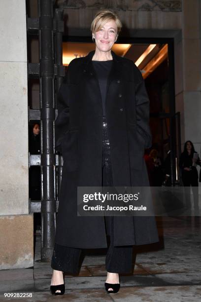 Valeria Bruni Tedeschi is seen arriving at Armani Prive Fashion show during Paris Fashion Week : Haute Couture Spring/Summer 2018 on January 23, 2018...