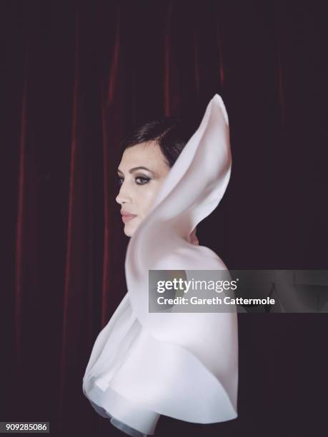 Model poses backstage ahead of the Stephane Rolland show Spring Summer 2018 as part of Paris Fashion Week at Opera Comique on January 23, 2018 in...